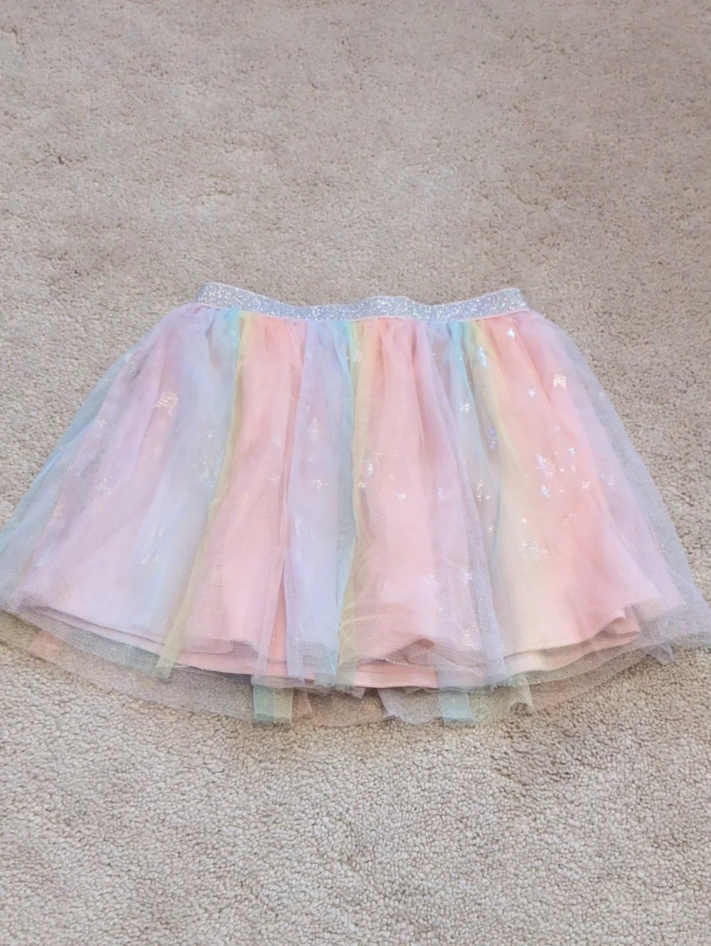 Pastel Rainbow Tulle Skirt with Glitter Waistband - 4T